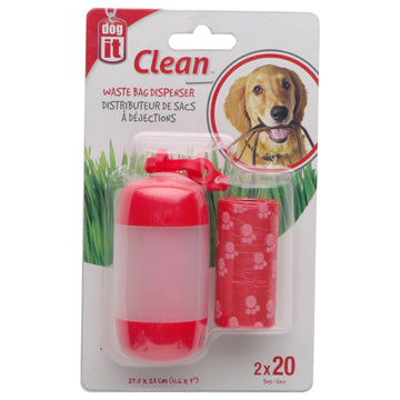 DOGIT BAG DISPENSER -2 ROLLS/20BAGS RED.