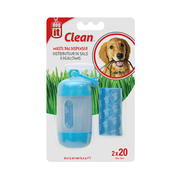 DOGIT BAG DISPENSER - 2 ROLLS/20 BAGS BLUE