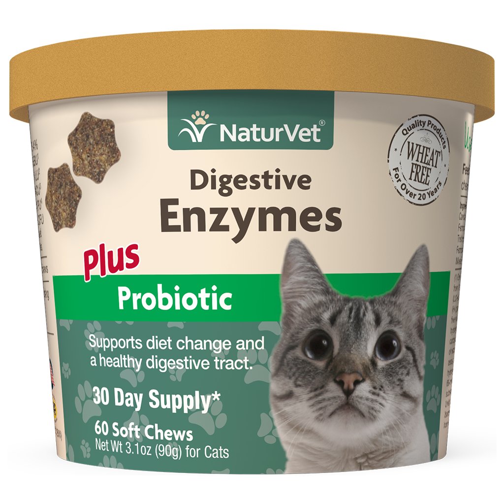 NATURVET CAT DIGESTIVE ENZYME & PROBIOTIC 60PC.