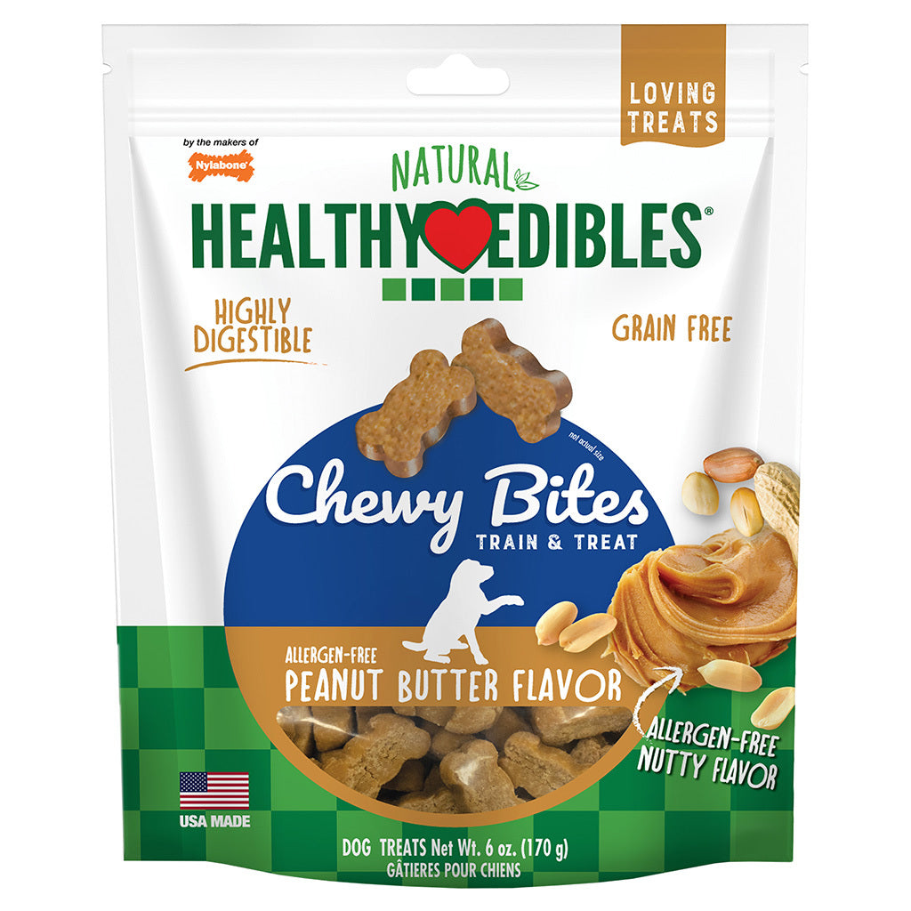 NYLABONE EDIBLE CHEWY BITES PEANUT BUTTER FLAVOR 6 OZ.