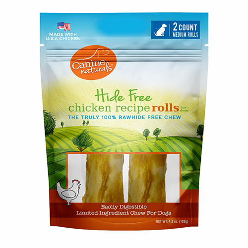 CANINE NATURALS HIDE-FREE CHICKEN ROLLS MED 4IN 2PK